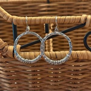 Hammered Circle silver earrings with multiple circle accents on bottom